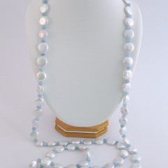 Freshwater Coin Pearl and Aquamarine Necklace