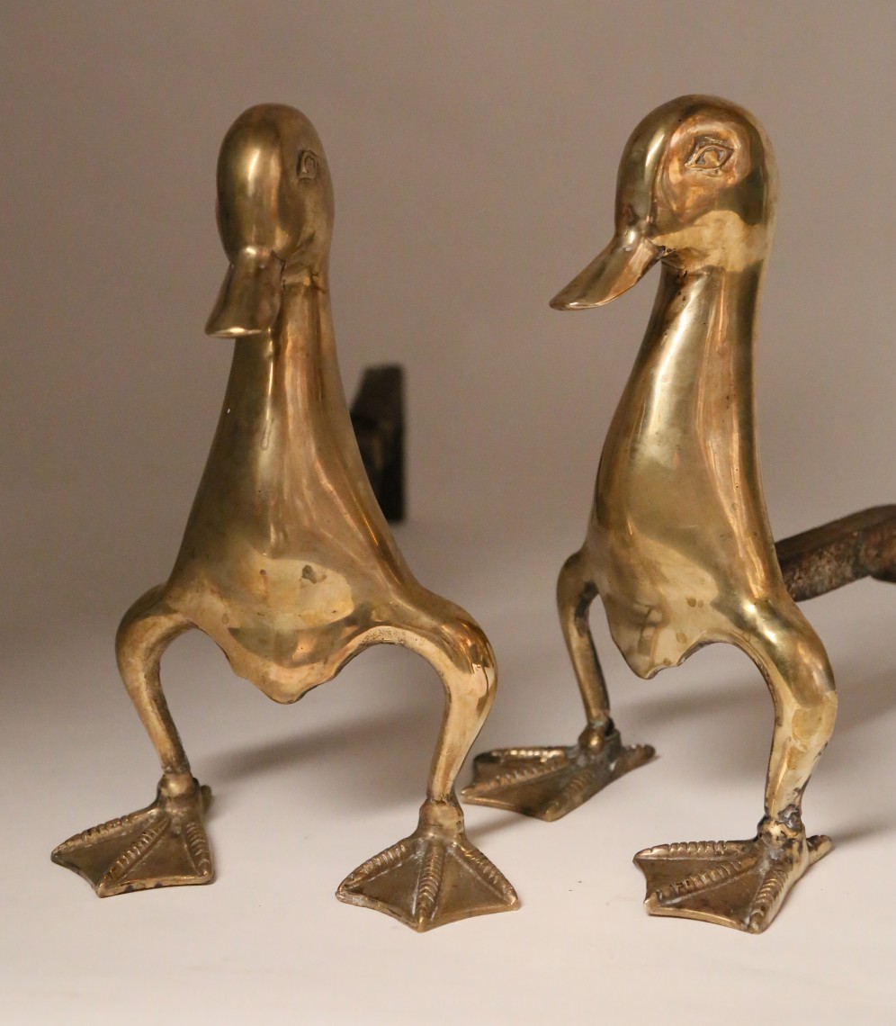  Unique Pair of Brass Duck Andirons Rafael Osona Auctions Nantucket, MA