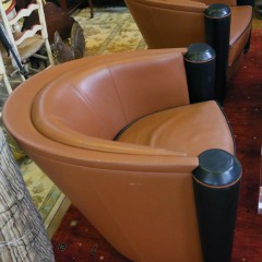 Pair of Art Deco Leather and Wood Tub Chairs
