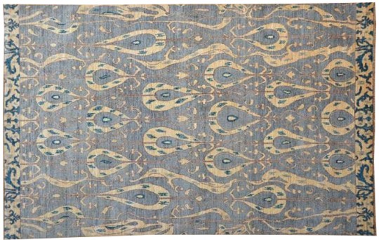 Blue Geometric Tribal Ikat Uzbek Carpet