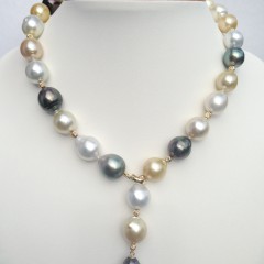 Gold, Black Silver and White South Sea Baroque Pearl Lariat Necklace