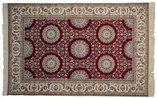 Signed Persian Nain Carpet Wool and Silk