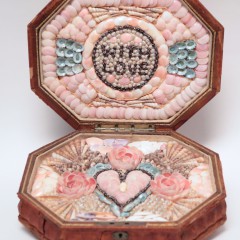 19th Century Leather Hinged Box Which Opens to Reveal Shell Work “With Love”