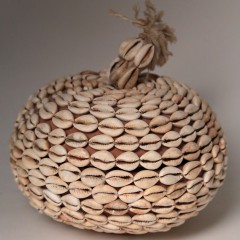 African Leather Covered Bowl Encrusted with Shells