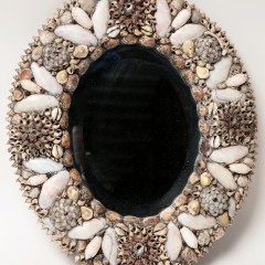 19th Century Oval Shell Encrusted Bevel Glass Mirror