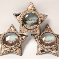 Three Victorian Shell Encrusted Star Form Framed Nautical Prints