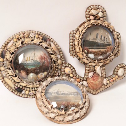 Three Victorian Shell Encrusted Domed Glass Picture Frames