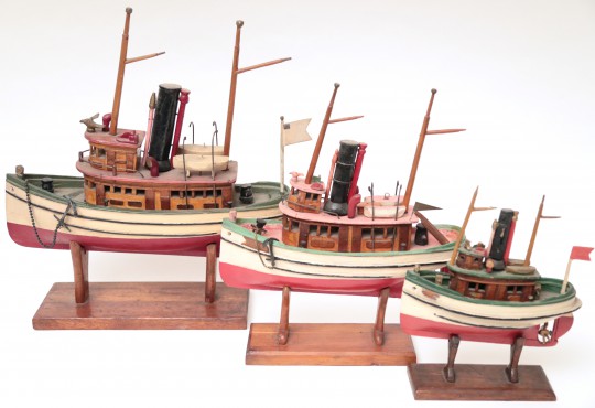 Fleet of Three Folk Art Toy Boats