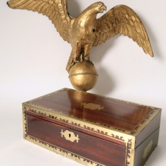 19th Century Brass Inlaid Mahogany Lap Box and American Carved Gilt Eagle Weather Vane