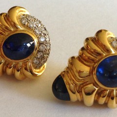 Pair of 18k Gold, Sapphire and Diamond Earrings