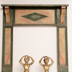 Faux Painted Marble Fireplace Surround & Mermaid Brass Andirons