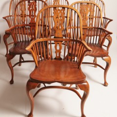 Set of Six English Elm Windsor Dining Chairs