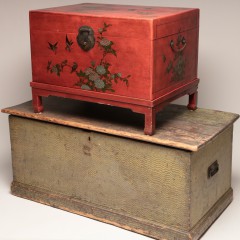 American Pine Blanket Chest, Chinese Red Leather Trunk