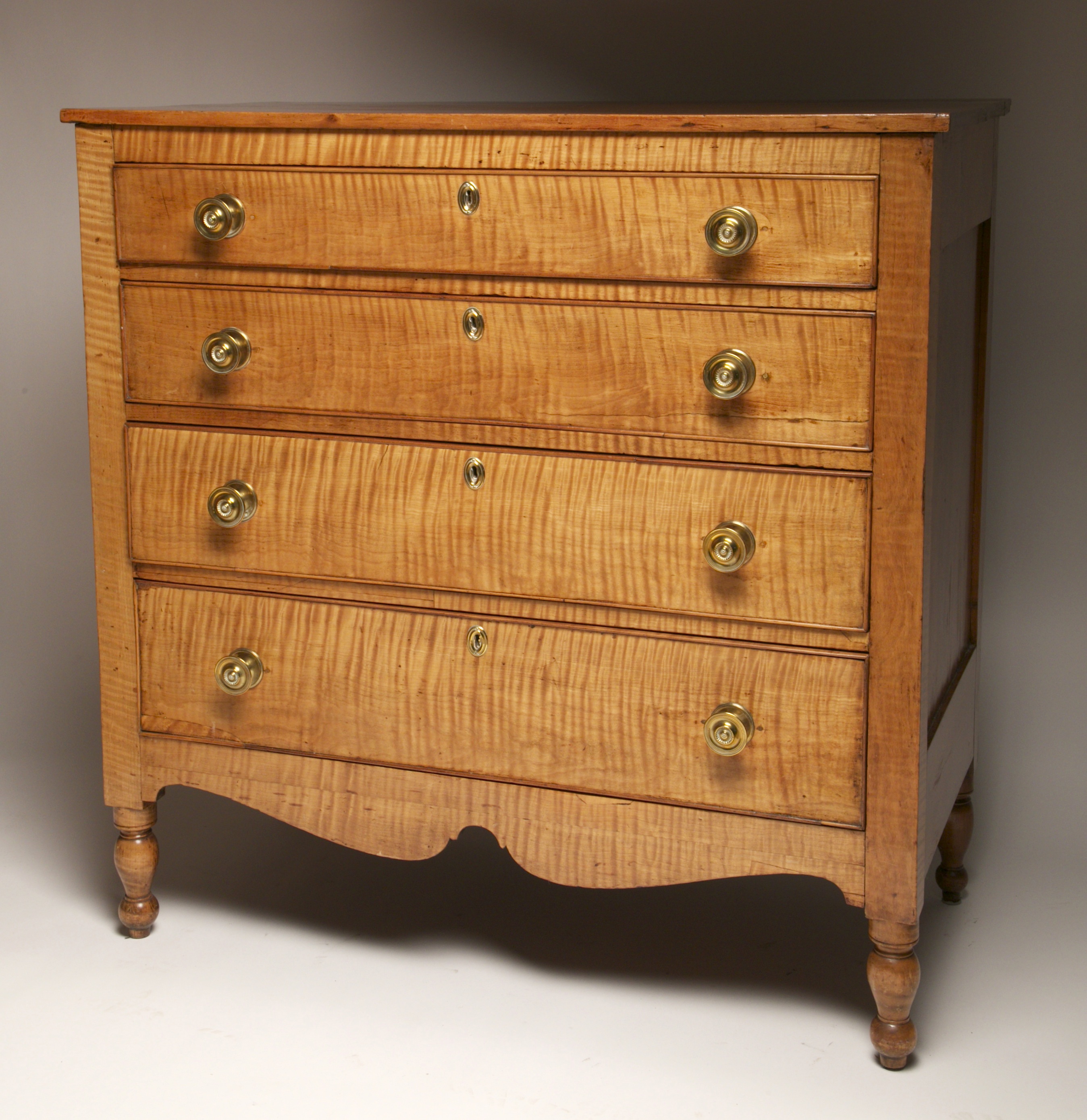  Sheraton Tiger Maple Four Drawer Graduated Chest, circa 18301840