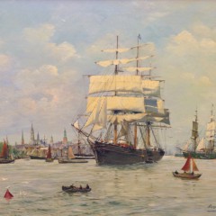 Roger Chapelet Oil on Canvas "Harbor Scene"