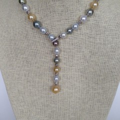 South Sea Pearls Lariat Necklace, 18k White Gold and Diamonds Clasp