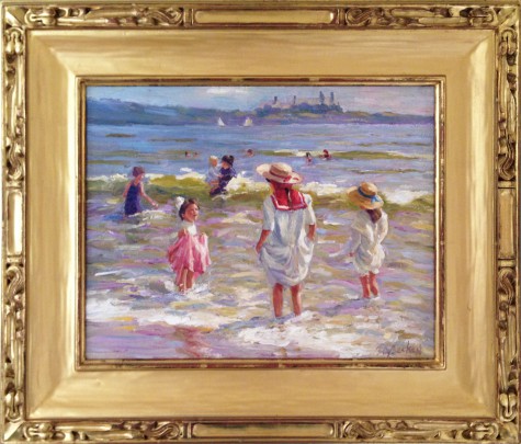 Brian A. Becken Oil on Canvas "Wading in the Waves"