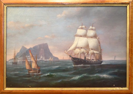 Oil on Canvas of Square Rigged American Ship Leaving Port