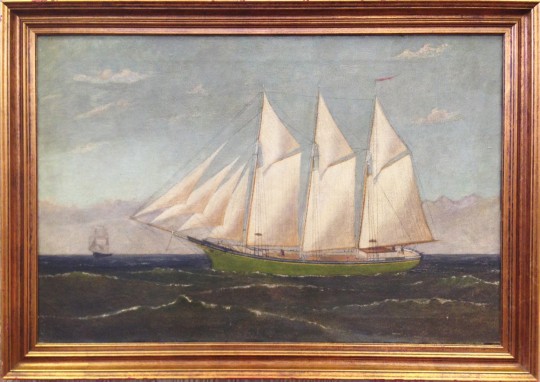 Fine Art Oil on Canvas "Three Masted Schooner"