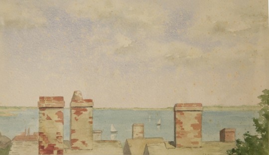 Turn of The Century Watercolor "Union Street Chimneys, Nantucket"