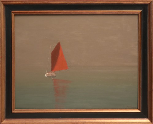 Robert Stark Jr. Fine Art Oil on Board "Lone Red Sail"