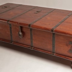 Metal Strapped Coffee Table Lift Top Trunk