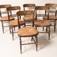 Set of Six Early 19th Century Hand Decorated Rush Seat Dining Chairs