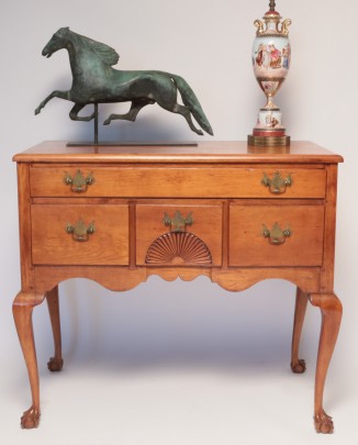 Copper Stallion Weathervane, Hand Decorated Lamp and 19th Century Lowboy