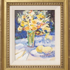 Sybil Goldsmith Miniature Oil on Board "Flowers an Lemons Still Life"