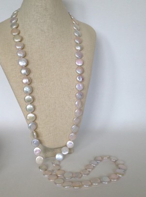 White Fresh Water Coin Pearl Necklace