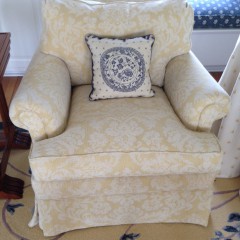 Creme and White Jacquard Upholstered Armchair