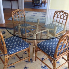 McGuire Round Glass Top Dining Table and Four Side Chairs