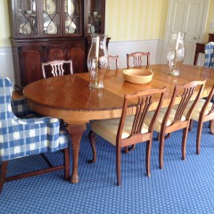 Dining Table, Six Upholstered Seat Side Chairs and Two Upholstered Armchairs