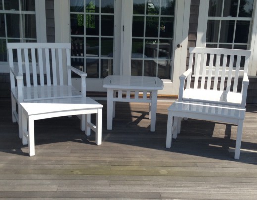 Pair of Weatherend Armchairs and Square Weatherend End Table