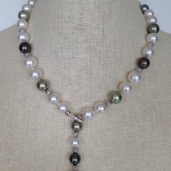 Fine South Sea Multi-Color Pearl and Diamond Lariat Necklace