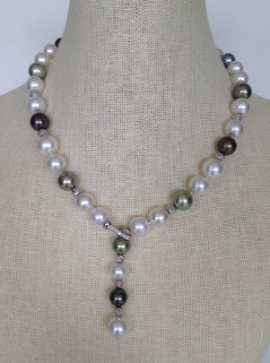 Fine South Sea Multi-Color Pearl and Diamond Lariat Necklace