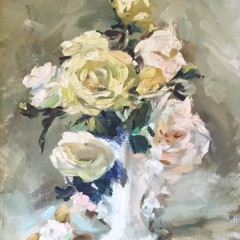 Andrew Shunney Oil on Canvas "Roses in a Vase Still Life"