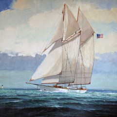 William W. Lowe Oil on Linen "Schooner Heading Home, Nantucket"