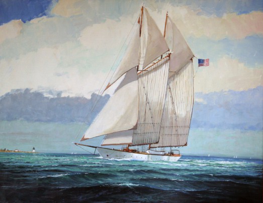 William W. Lowe Oil on Linen "Schooner Heading Home, Nantucket"