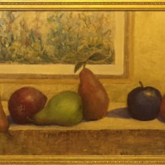 Sue Lingman Oil on Board "Pears with Plum"