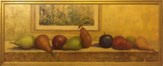 Sue Lingman Oil on Board "Pears with Plum"