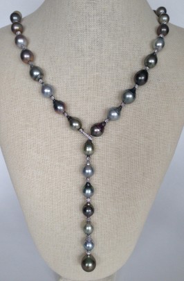 South Sea Tahitian Gray Baroque Pearl Lariat Necklace