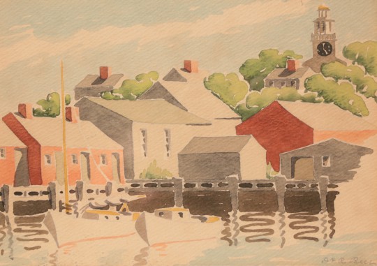 Doris and Richard Beer (1898-1967 & 1893-1959) Watercolor on Paper "Old South Slip"