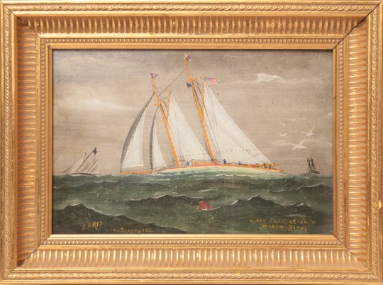 Oil on Canvas "Sea Scape of an American Two Masted Schooner"