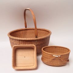 Paul Willer Oval Double Swing Handle Basket and M. & J. Reis Large Oval Swing Handle Nantucket Basket