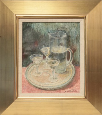 José Fabri-Canti Pastel on Paper "Still Life of a Pitcher and Martinis"