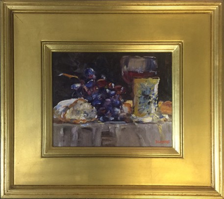 David Lazarus Oil on Canvas "Still Life of Grapes and Bread"