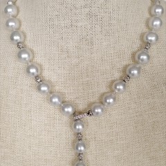 White South Sea Pearl and Diamond Lariat Necklace