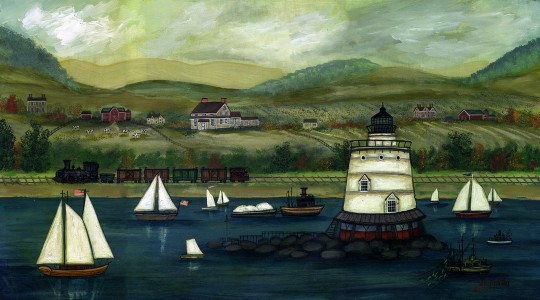 Jan Munro Mixed Media on Paper "Sleepy Hollow Light ~ Hudson River"