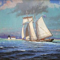 William W. Lowe Oil on Linen "Topsail Schooner Entering Nantucket"